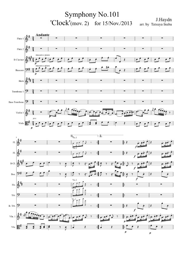 Haydn's Clock Symphony music score