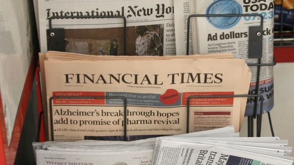 The Financial Times on a newsstand