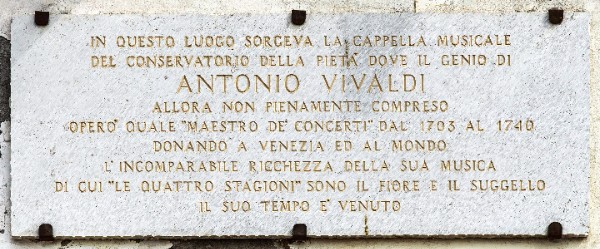 Vivaldi's plaque on Chiesa della Pieta