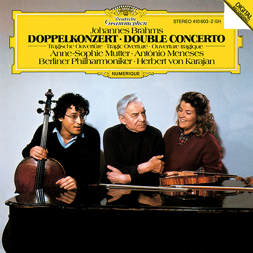 BRAHMS, J.: Double Concerto for Violin and Cello, Op. 102 / Tragic Overture (Mutter, Meneses, Berlin Philharmonic, Karajan) album cover