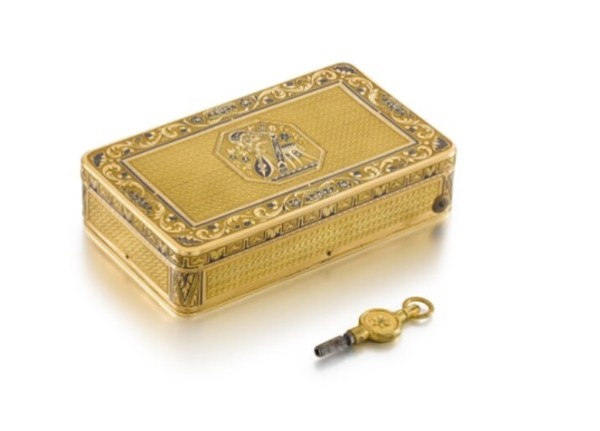 Gold and enamel musical snuff box, 1815