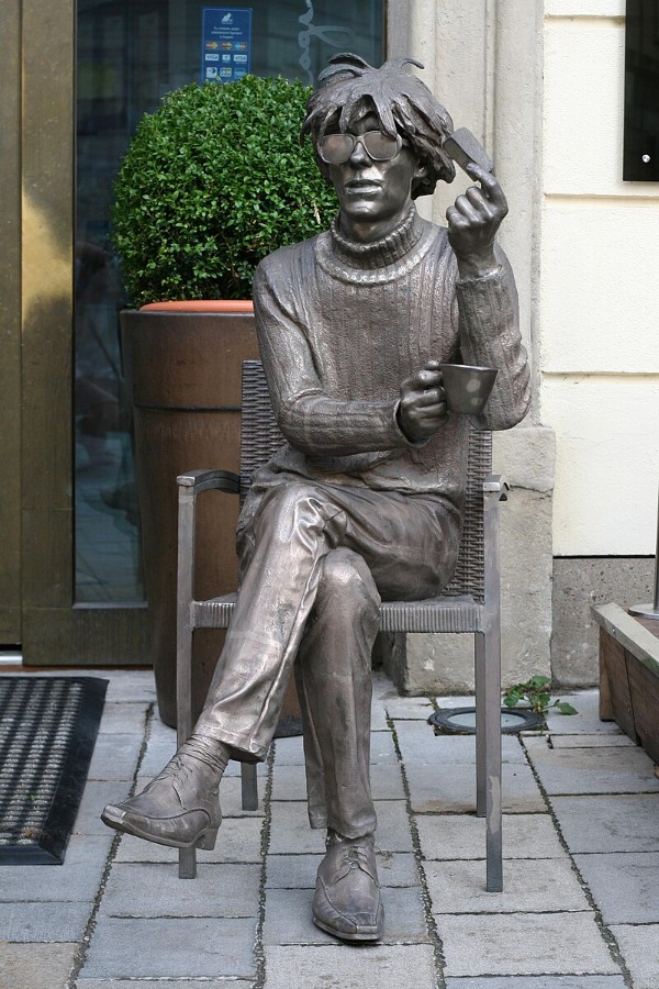 Bronzed statue of Andy Warhol in Bratislava, Slovakia