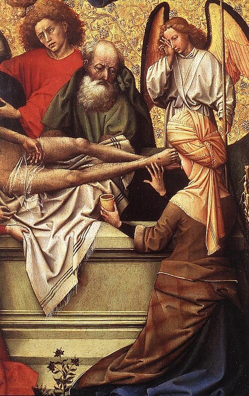 Robert Campin: The Weeping Angel (detail) from The Seilern Triptych, ca 1410–1415 or 1420–1425) (London: Courtauld Institute Gallery)