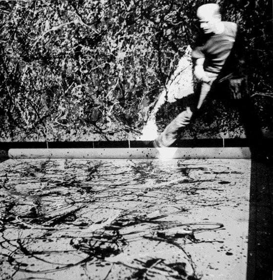 Hans Namuth: Pollock creating Number 30, 1950 (Pollock-Krasner House)