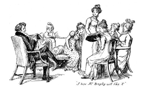 Jane Austen: Pride and Prejudice, The Bennet family, illustration by George Allen, 1894, chapter 1