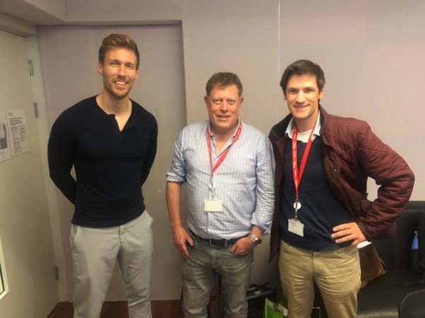 From left to right: Lee Reynolds (guest conductor of Royal Scottish National Orchestra),
Simon Kiln (mixing and editing), Charles Mauleverer (composer)
