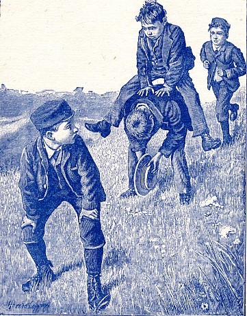 Children playing leap-frog, 1897