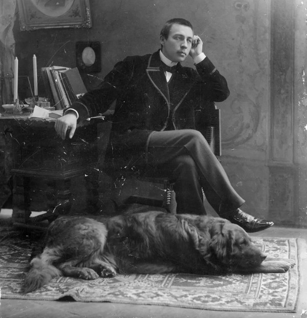 Rachmaninoff with his dog Levko