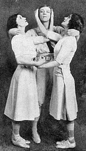 Tamara Karsavina, Vaslav Nijinsky and Ludmilla Schollar in Jeux