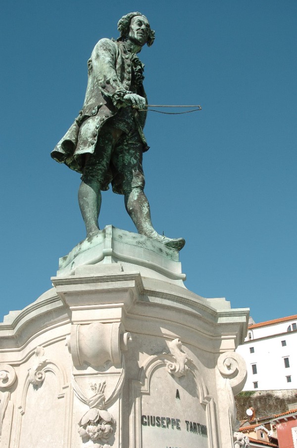 Monument of violinist Giuseppe Tartini in Piran, Slovenija