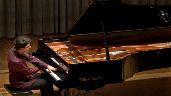 Pianist Vadim Chaimovich performing on a Bösendorfer grand piano at the Onoldia Hall Ansbach, Germany, on October 22, 2015