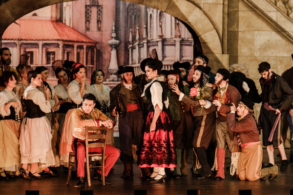 Carmen (Gaëlle Arquez) attracted by the uncaring José (Charles Castronovo) who is thinking of Michaëla, 2026 (Greek National Opera) (Photo by Giannis Antonoglou)