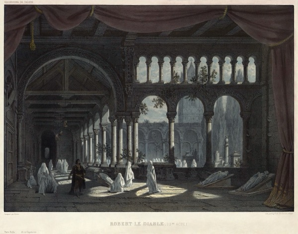 Pierre-Luc-Charles Cicéri: Robert le Diable, Act III, Ballet of the Nuns set, 1831 (Gallica: btv1b531177449/f1)