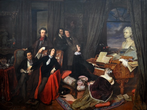Liszt at the piano, d'Agoult sitting on the ground