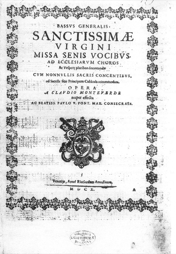 Title page of Monteverdi's Vespro della Beata Vergine