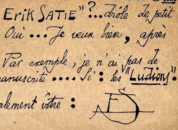 Letter by Erik Satie