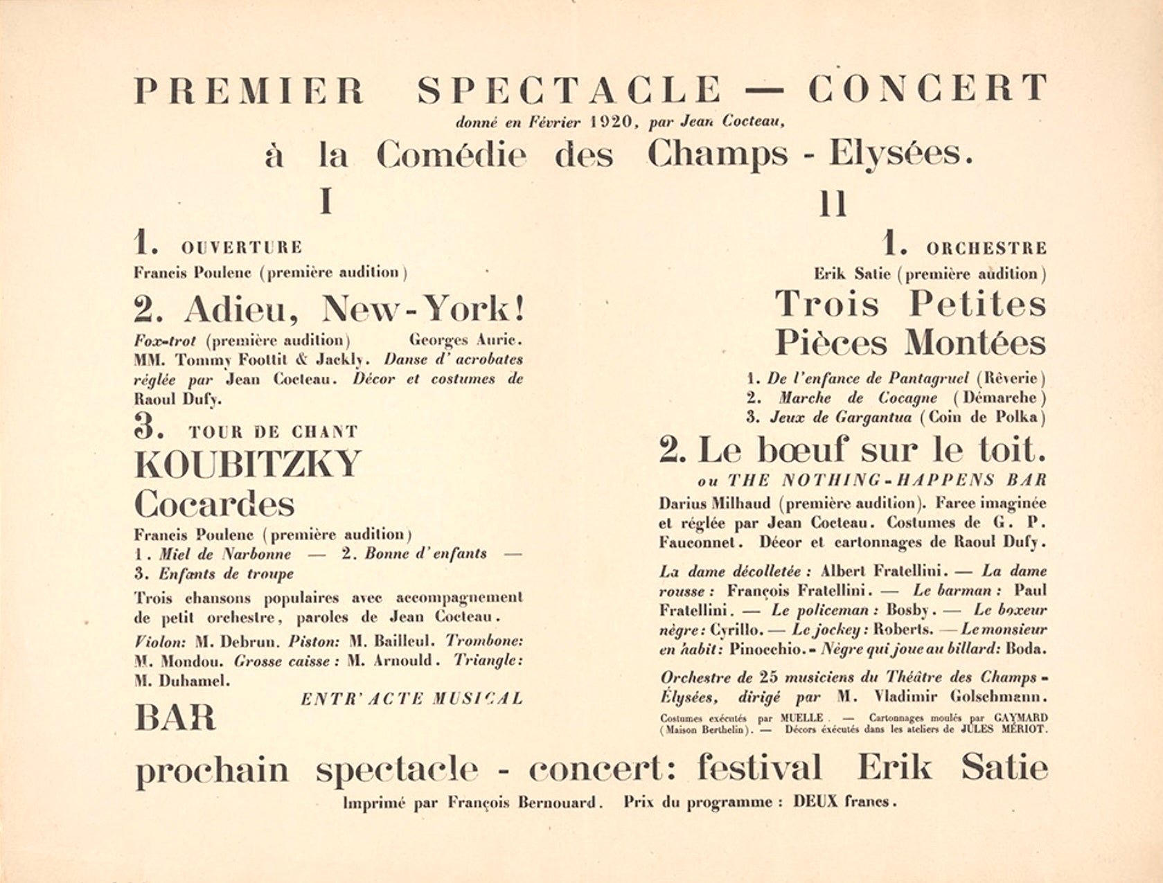 Program for the Premier Spectacle-Concert, February 1920