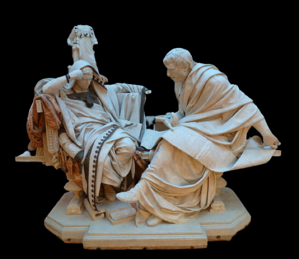 Emperor Nero being instructed by Seneca, work by Spanish sculptor Eduardo Barrón （Wikipedia Commons）