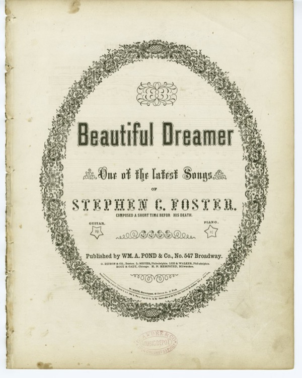 Sheet music for Beautiful Dreamer, 1864 (Indiana University)