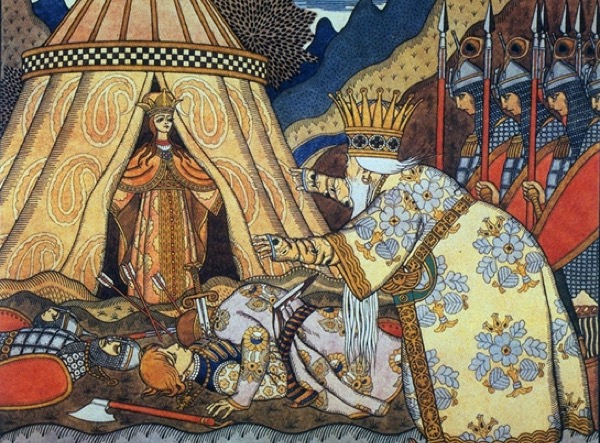 Ivan Bilibin illustration: The Shemakha Queen and Tsar Dodon