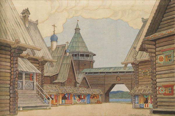 Ivan Bilibin illustration: Architecture of Kitezh