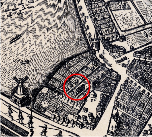 Detail from the Hamburg City Map by Petrus Grooten (1690), featuring the Oper am Gänsemarkt (marked as No. 75). Source: Museum für Hamburgische Geschichte (Hamburg Historical Museum).