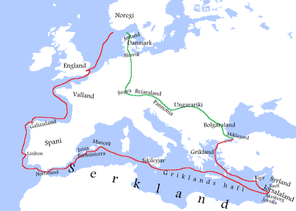 Route of the Norwegian Crusade, 1107–1111 (Old Norse place names)