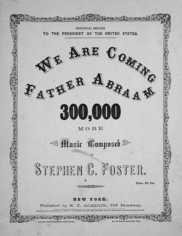 Sheet music for We Are Coming, Father Abra'am, 1862