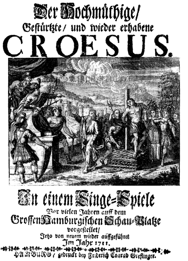 Title page of the original 1711 libretto for Keiser's Croesus.