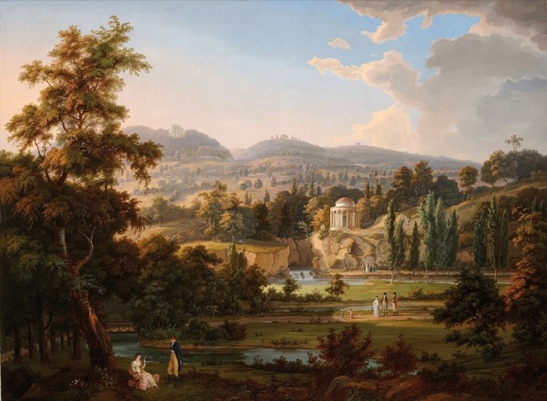 A painting of the rear view from the castle made in 1807 by Albert Christoph Dies, including the outbuilding Leopoldinentempel. Photo credit: Wikipedia Creative Commons