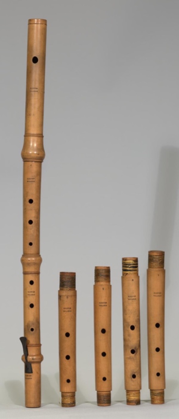 Baroque traverso flute in C with corps de rechange, boxwood and silver, Carlo Palanca, Torino 1719. Library of Congress Dayton C. Miller Collection