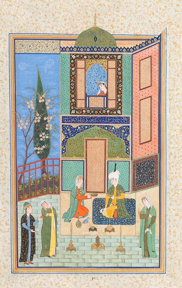 Bahram Gur in the Green Palace on Monday, Folio 224 from a Khamsa (Quintet) of Nizami of Ganja, 1524–1525 (Metropolitan Museum, 13.228.7.12)