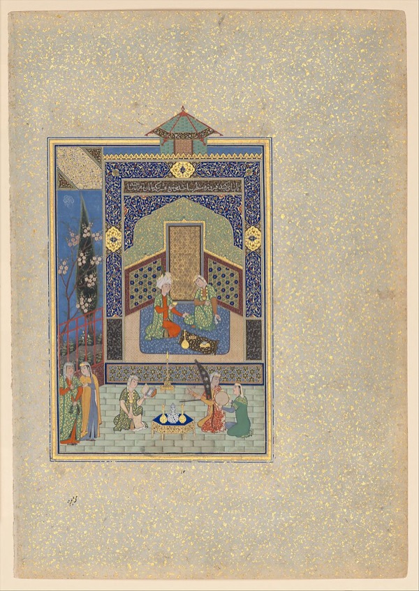 Bahram Gur in the Turquoise Palace on Wednesday, Folio 216 from a Khamsa (Quintet) of Nizami of Ganja, 1524–1525 (Metropolitan Museum, 13.228.7.10)