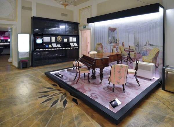 Chopin's last piano, an 1848 Pleyel (serial no. 14810), on display at the Museum