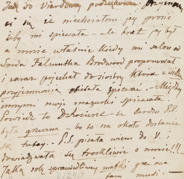 A handwritten letter by Fryderyk Chopin