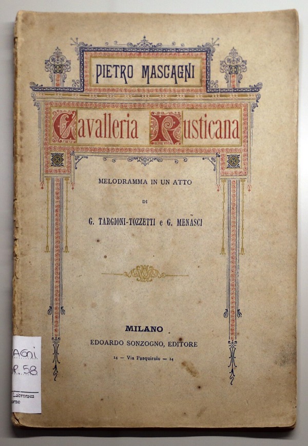 Libretto of Cavalleria Rusticana, Sonzogno, Milan, 1891