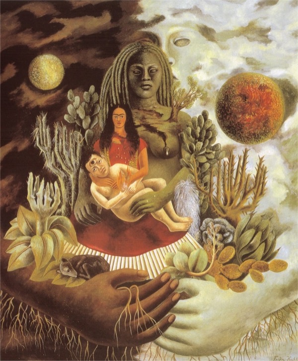 Kahlo: El abrazo de amor de el universo, la tierra (México), yo, Diego, y el Señor Xolotl (The Love Embrace of the Universe, the Earth (Mexico), Myself, Diego, and Señor Xolotl), 1949 (Mexico City: Collection of Jacques & Natasha Gelman)