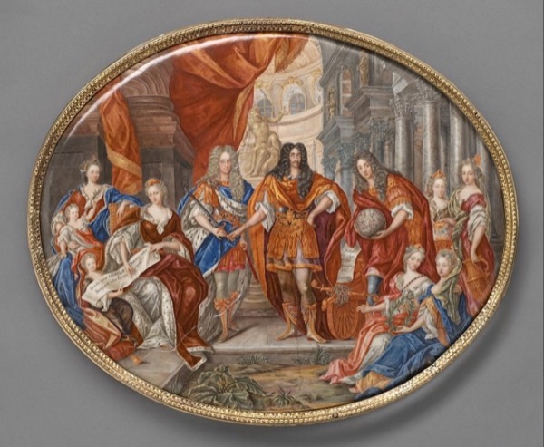 Charles Boit: Leopold I surrounded by his family, 1703, enamel painting on gold plaque