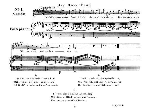 A setting of Friedrich Klopstock's Das Rosenband by Carl Friedrich Zelter, one of the earliest composers of the modern-day lied. This simple setting is shadowed by famous settings by Schubert and Strauss.