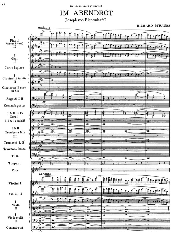 The expansive opening (in orchestral score) to Im Abendrot, the last of the Four Last Songs