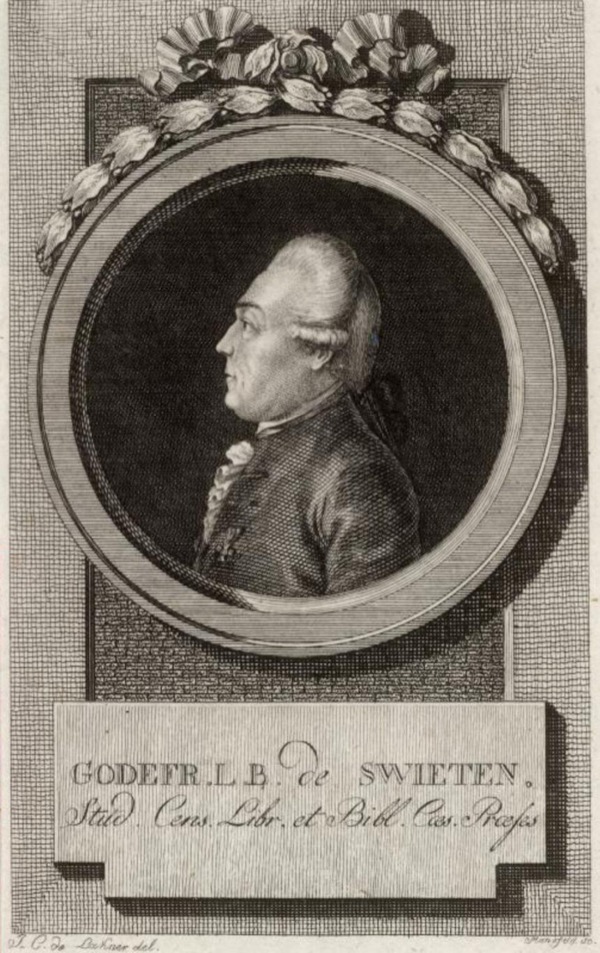 Gottfried Bernhard Baron van Swieten (1733-1803) - Photograph of an engraving thought to be by Johann Georg Mansfeld, based on a drawing by Lakner.