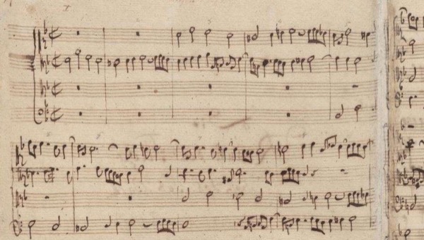 Bach’s Art of Fugue Manuscript (notice the four-voice parts)