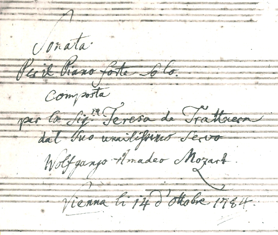 Mozart's dedication to Theresia von Trattner of his Sonata No. 14