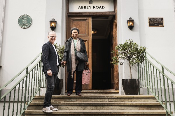 Thomas Bowes and Eleanor Alberga at Sir Edward Elgar's Abbey Road Studios