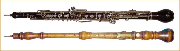 Modern oboe d’amore (top) and Baroque oboe d’amore